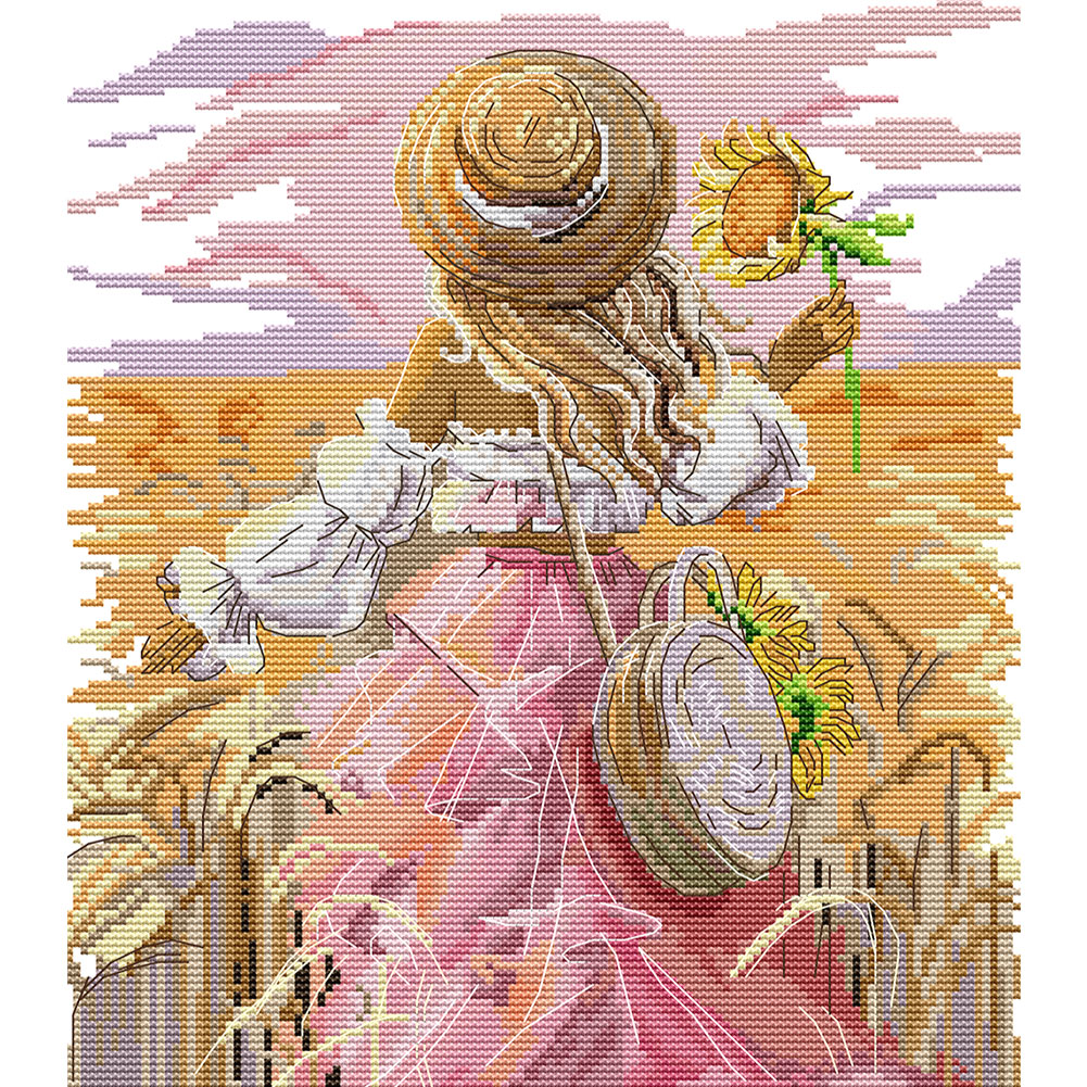 Sunflower Girl Partial 14CT Counted Canvas(30*34cm) Cross Stitch(backstitch)