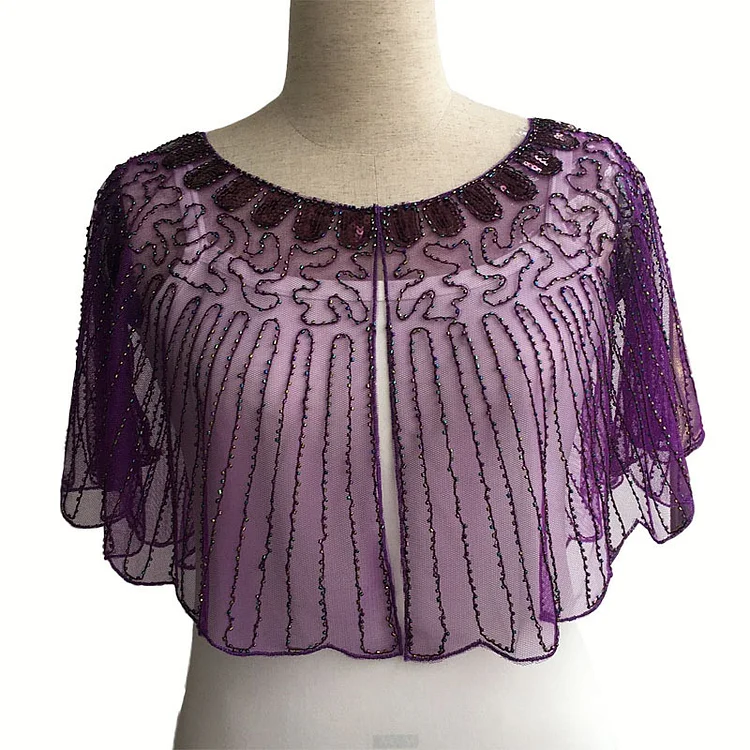LiveZou Women Purple Shawl with Hollowed Out Sequin Mesh Fashionable