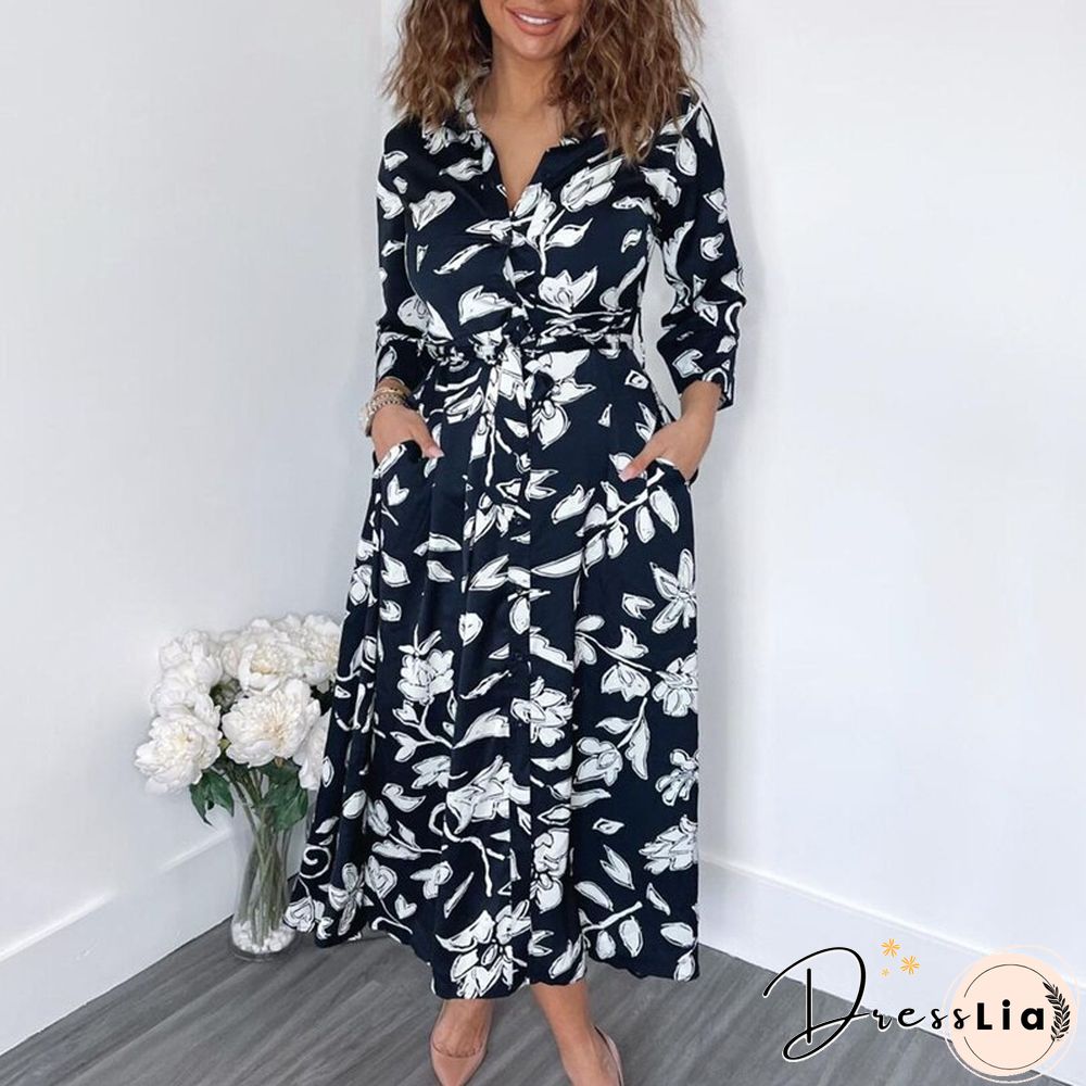 Fashion Summer Women Dress Casual Summer A Line Printed Dress Ladies Long Flared Sleeve Bohemian Beach Cover Up Sundress