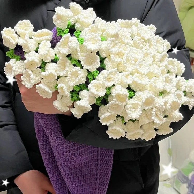 Lulusnow Handmade White 3D Lily Of The Valley Flower Bell Orchid Flower Bouquet Blanket Knitted Sofa Blanket Crochet Flower Blanket Gift Christmas/Valentine's/Easter/Mother's Day Gifts