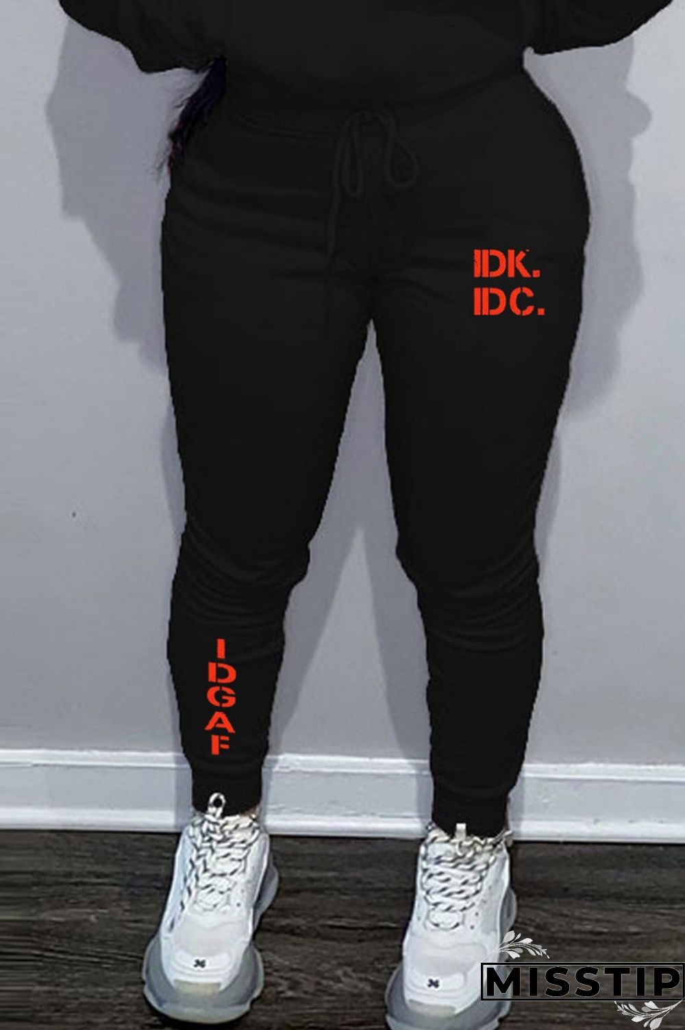 Black Casual Letter Print Basic Regular Mid Waist Conventional Positioning Print Trousers