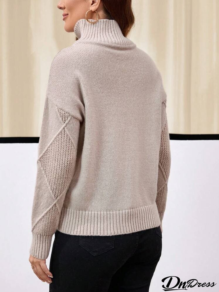 Women's Turtleneck Long Sleeve Textured Diamond Pattern Knitted Sweater