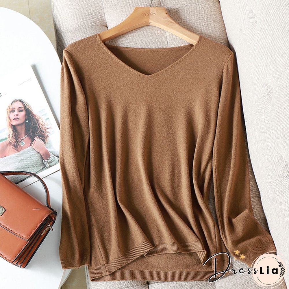 AOSSVIA Autumn Winter Sweater Knitted Pullover Women V-Neck Oversize Female Loose Long