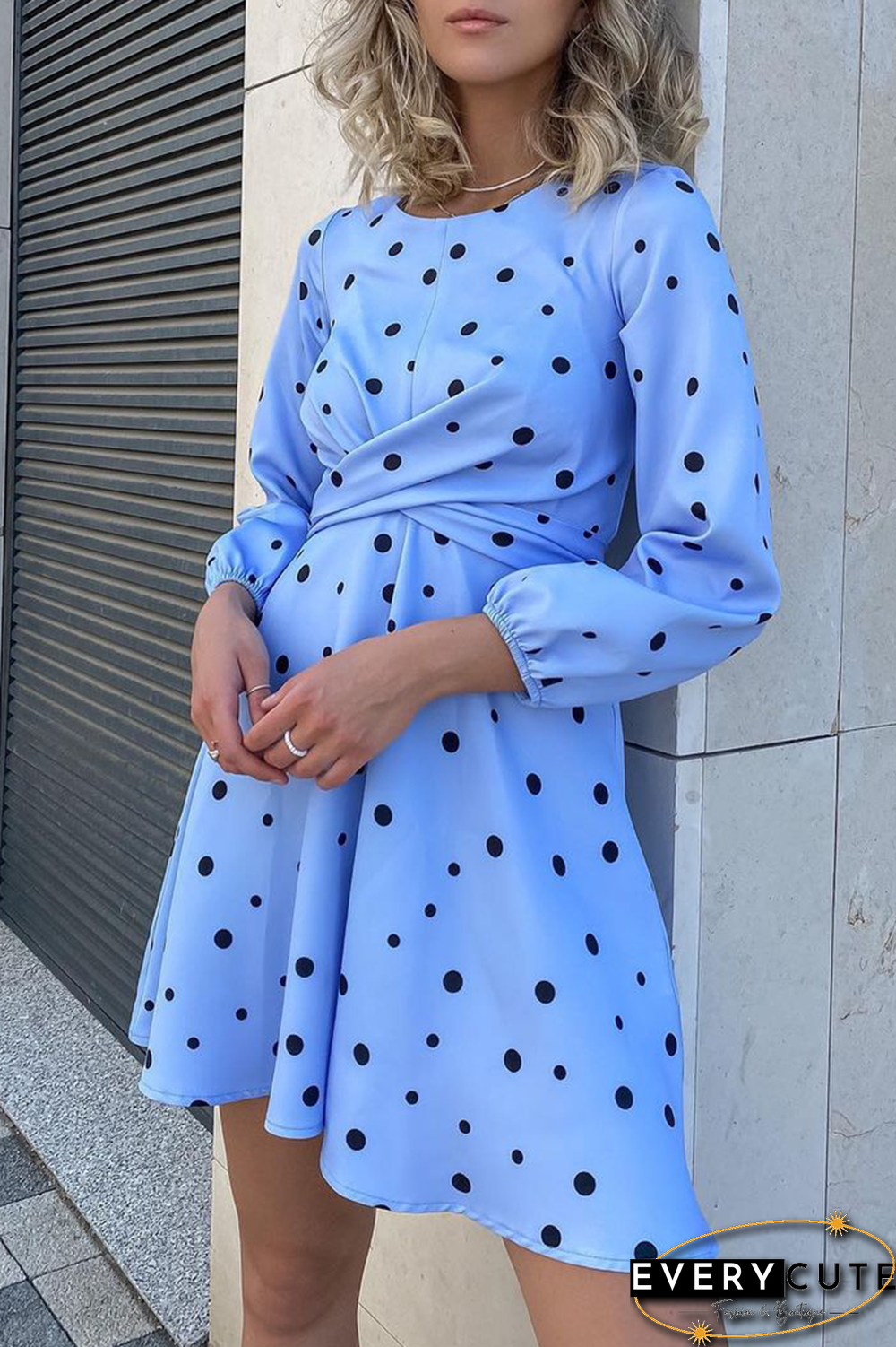 Elegant Polka Dot Split Joint Fold O Neck A Line Dresses