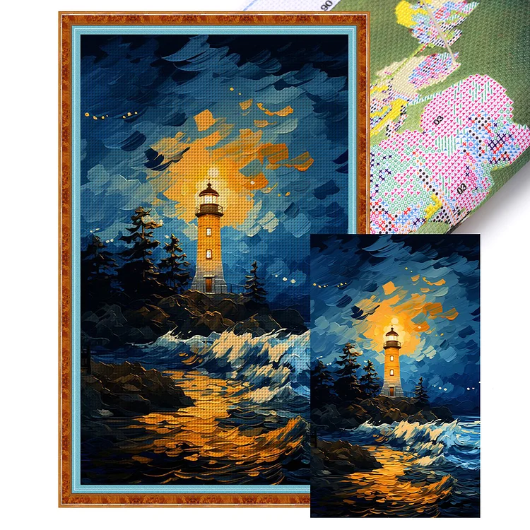 Oil Painting Lighthouse - Printed Cross Stitch 11CT 35*60CM