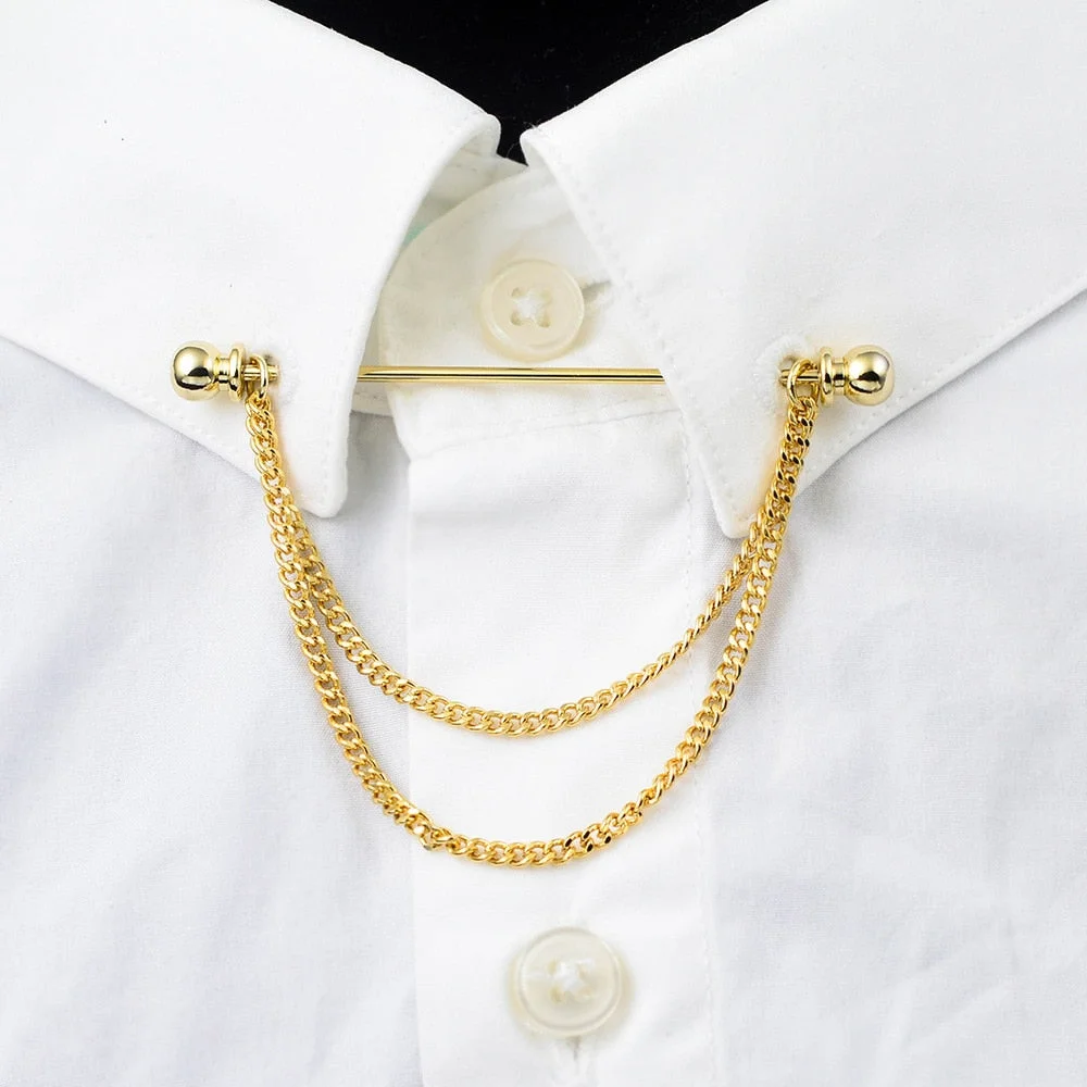 Collar Needle Round Ball One-word  Metal Chain Fringed Men's Brooch French Shirt Neck Corner Buckle High Quality Copper Gifts