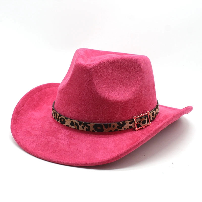 New Ethnic Suede Hat Leopard Belt Men Women Couple Hat Western Denim Top Hat