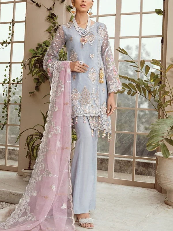 Round Neck Lace Mesh Top And Pants Suit