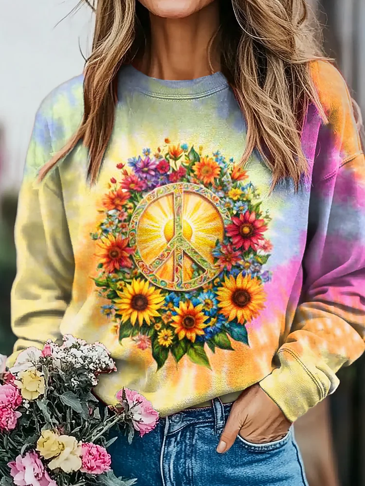 Colorful Flower Tie Dye Art Print Casual Sweatshirt