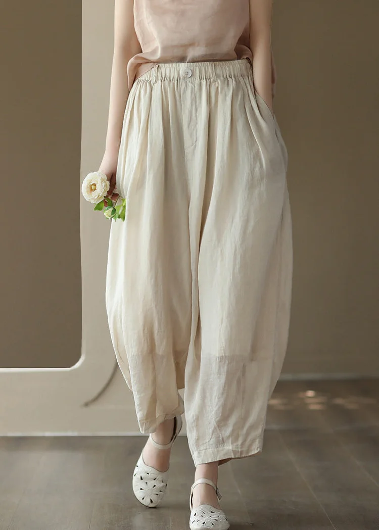 Linen Colour Pockets Cozy Ramie Lantern Layered Pants