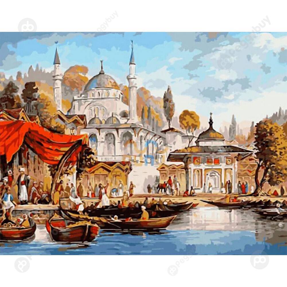 

40*30CM Paint By Numbers-Ancient Harbor Boats, 501 Original