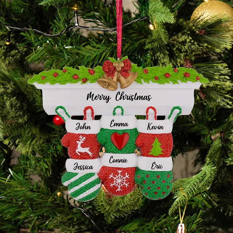 Personalized Mittens Family of 6 Christmas Ornament Home Decor