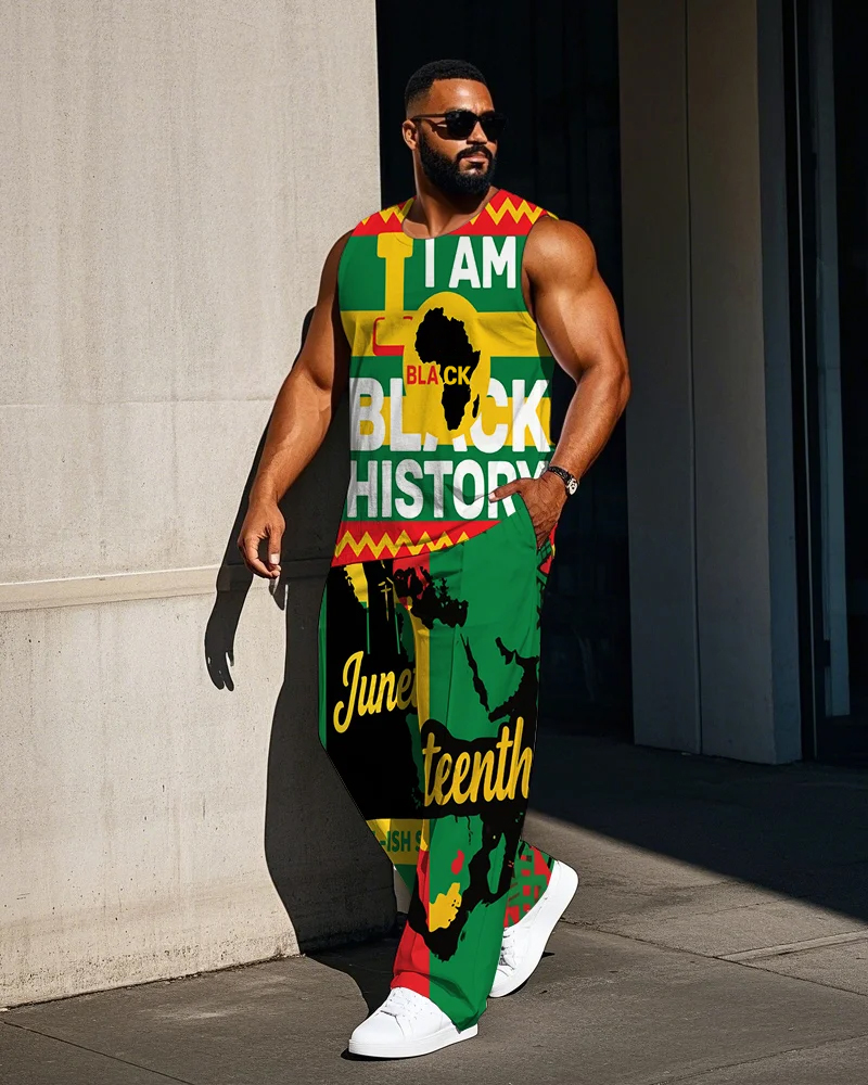 Men's Big & Tall Festival Black History Juneteenth Theme Colorful Vest and Pants Set