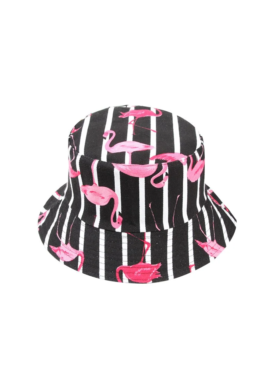 Unisex Flamingo Sun Hat Double-Side-Wear Travel UV Protection Bucket Hat