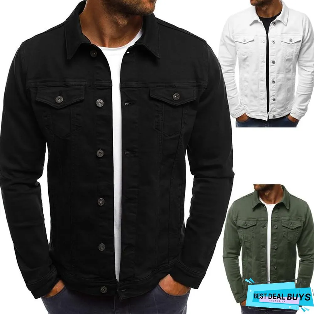 Men's Pure Color Casual Fit Jacket Long Sleeve Bomber Jacket Male Outwear Overcoat Slim Coat