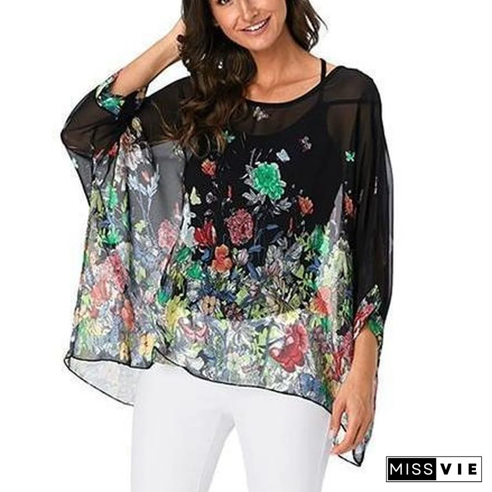 6XL Plus Size Women Batwing Sleeve Casual Chiffon Tops Blouses