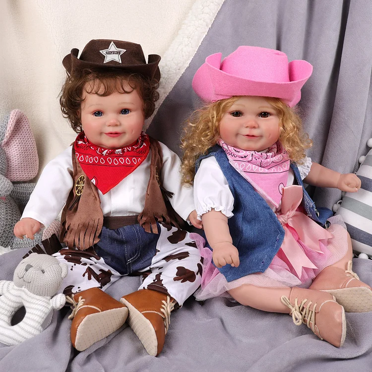 Babeside Maddy 20" Realistic Reborn Baby Girls Dolls Infant Adorable Western Cowboy Style Cowboy Twins
