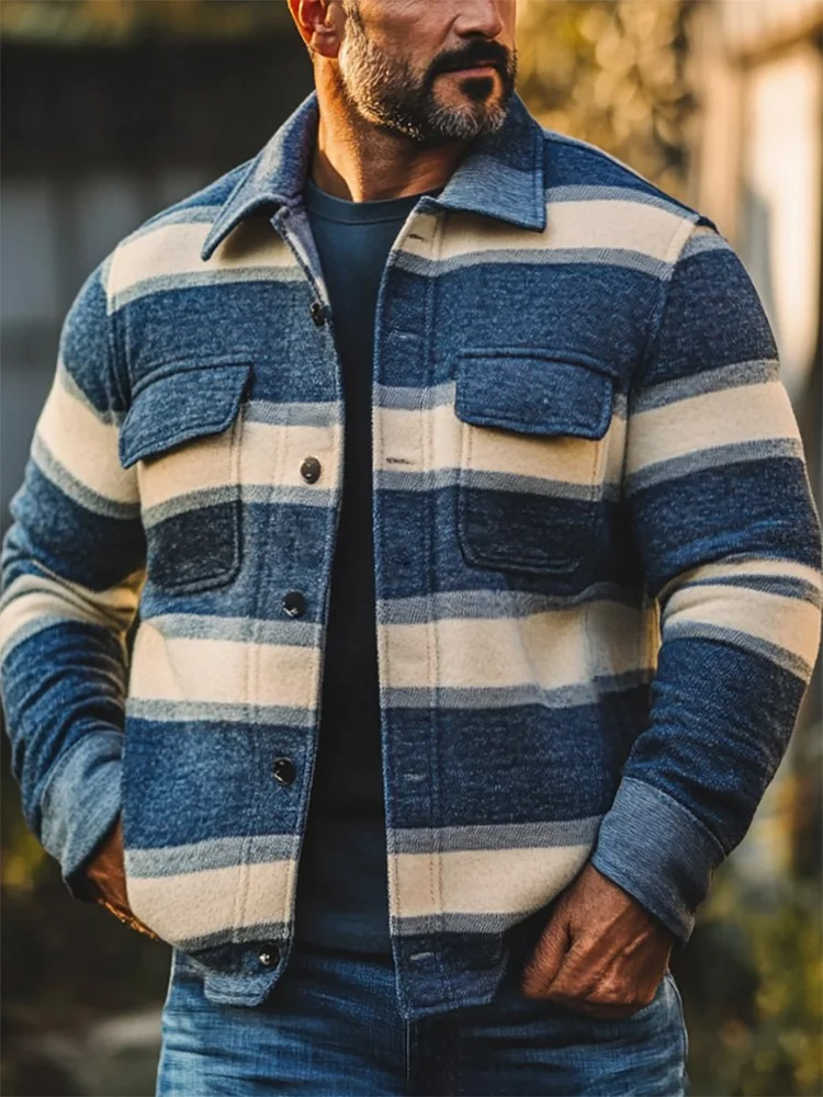 Men's Casual Stripe Long Sleeve Jacket
