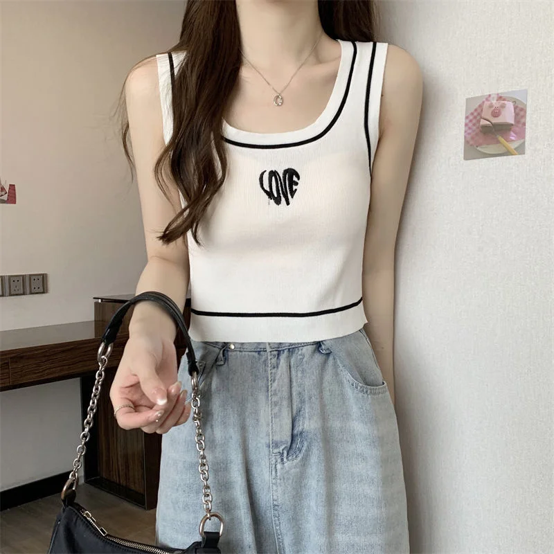 Uveng Uveng Sexy Sweet Embroidered Ice Vest Women Summer New Exterior Design Slings Tidly Sleeveless Top