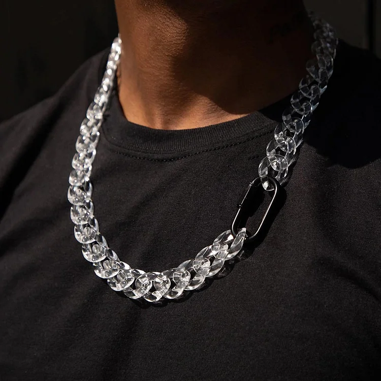 15MM Transparent Acrylic Cuban Chain Necklace Men Hip Hop Jewelry
