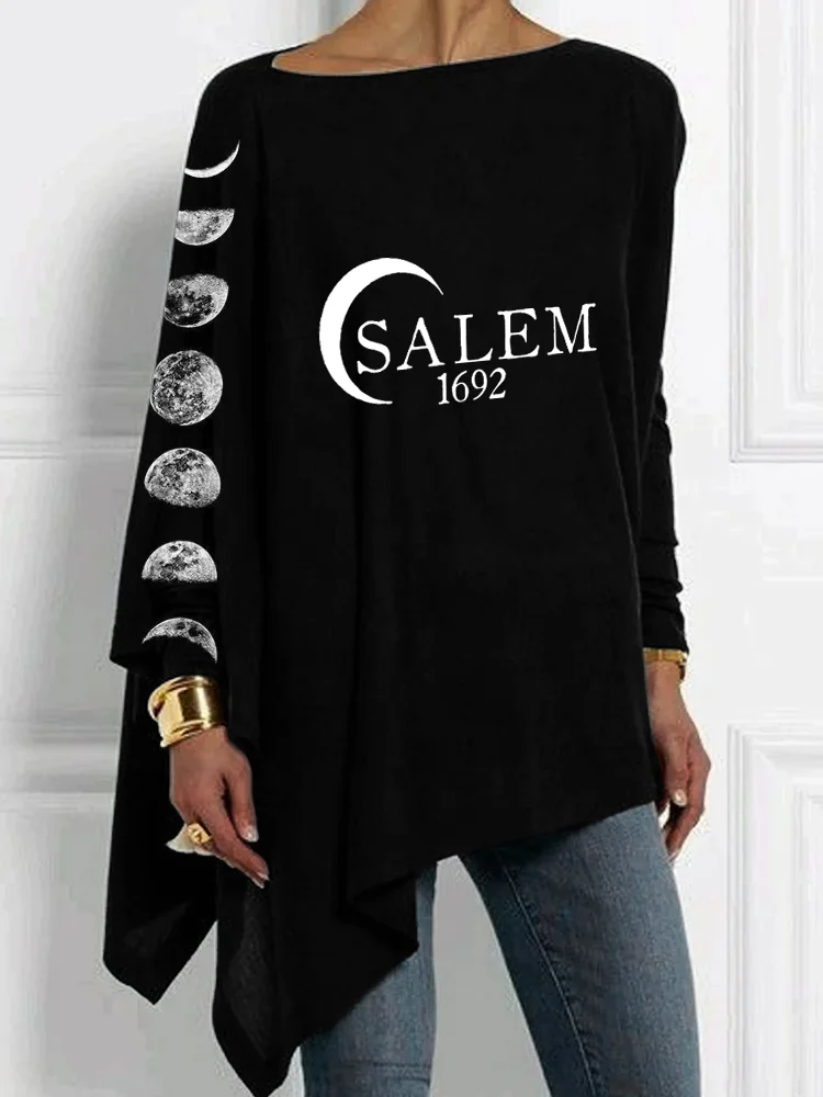 Wearshes Salem 1692 Moon Phase Bat Sleeve T Shirt