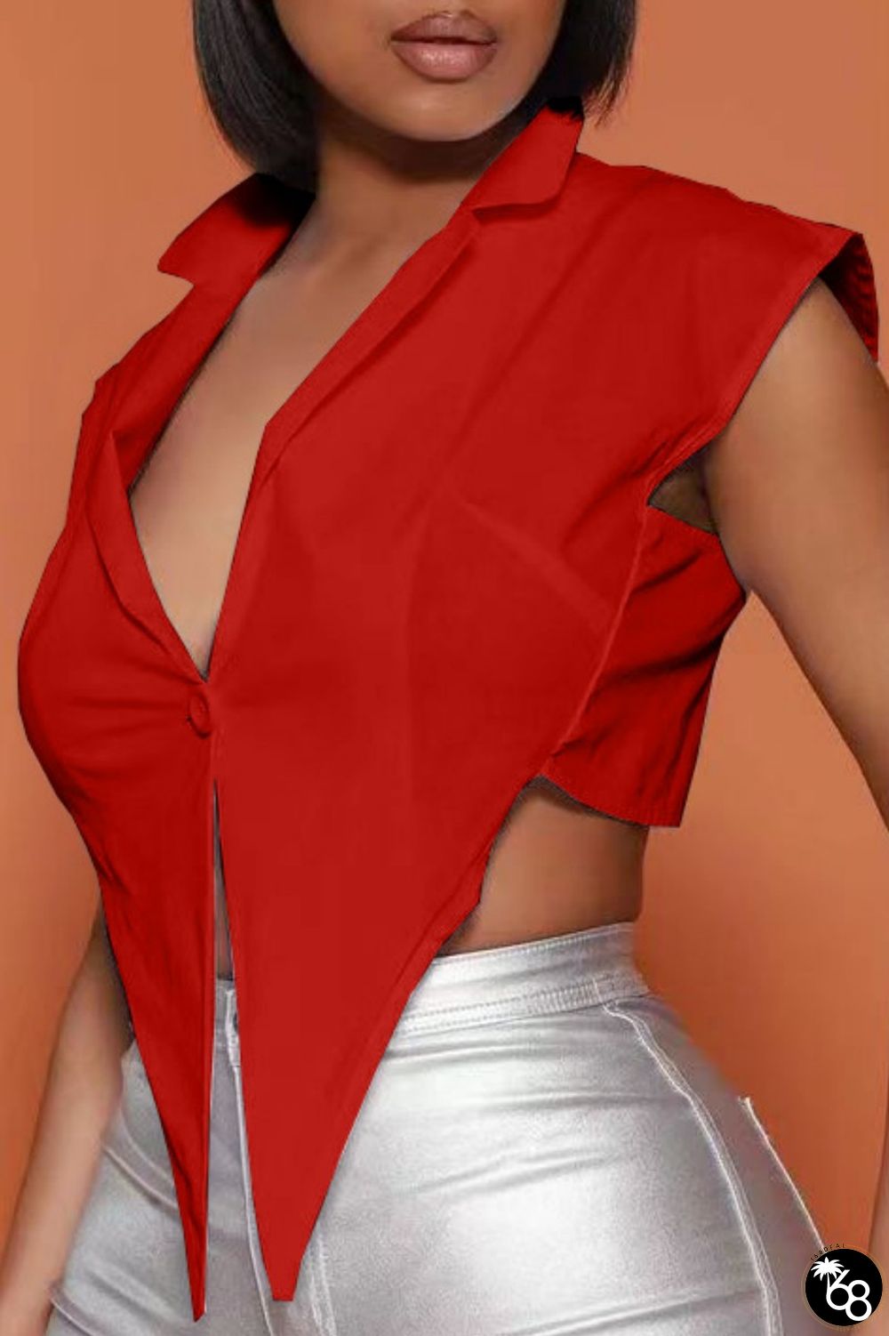 Red Sexy Casual Solid Patchwork Asymmetrical Turndown Collar Tops | 168DEAL