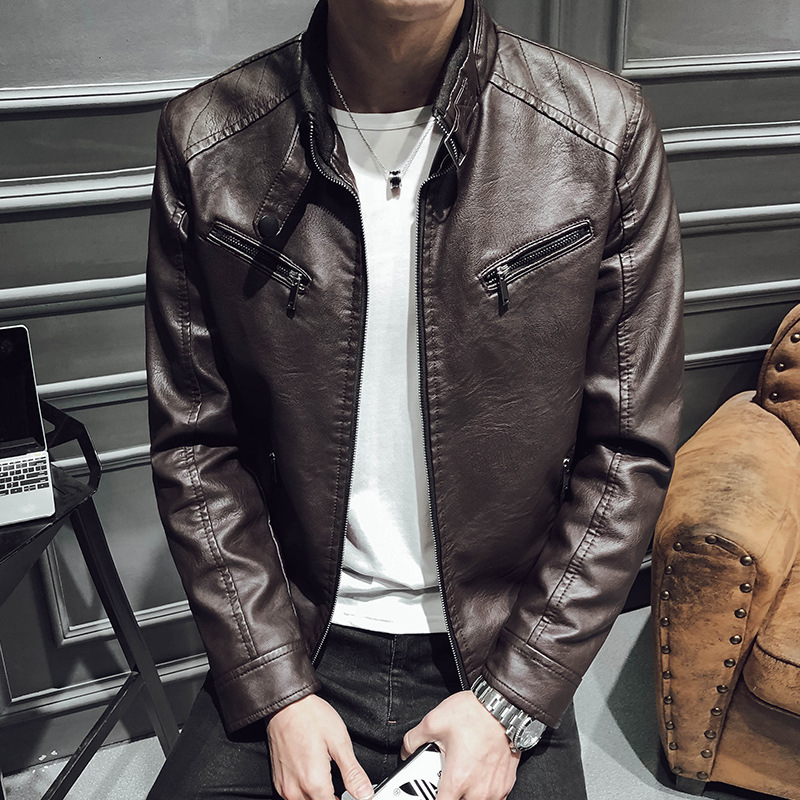 casual Mock Neck Leather Jacket