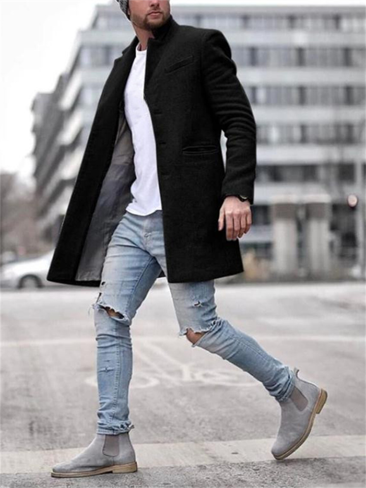 Autumn and Winter Fashion Trend Trench Coat Men's Jacket Lapel Phoenix Tweed Medium-length Coat