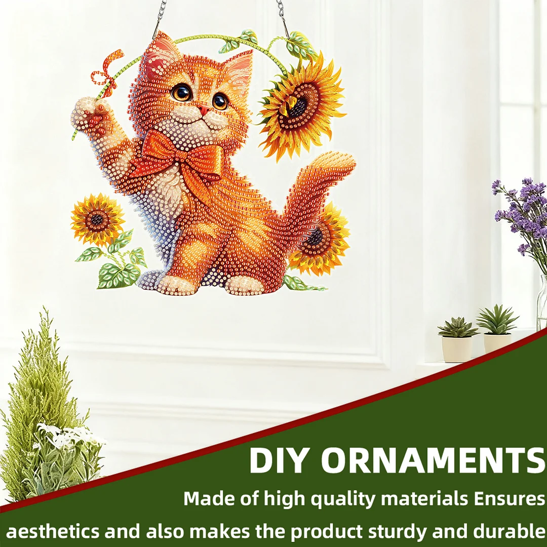 Cats Sunflower 2D Flat DIY Special Shape Hanging Diamond Art Kits Wall Decor