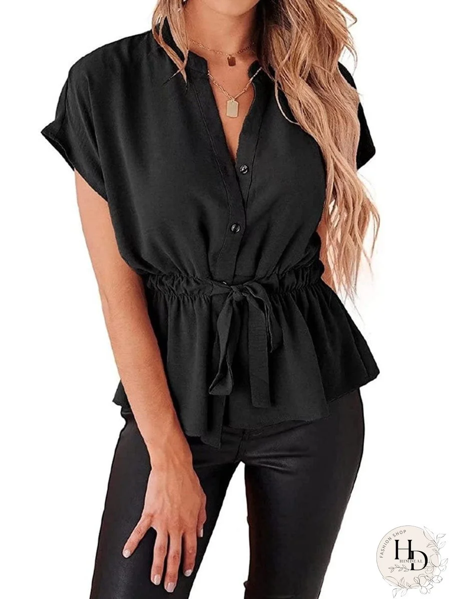 Elegant Button-Up Peplum Blouse