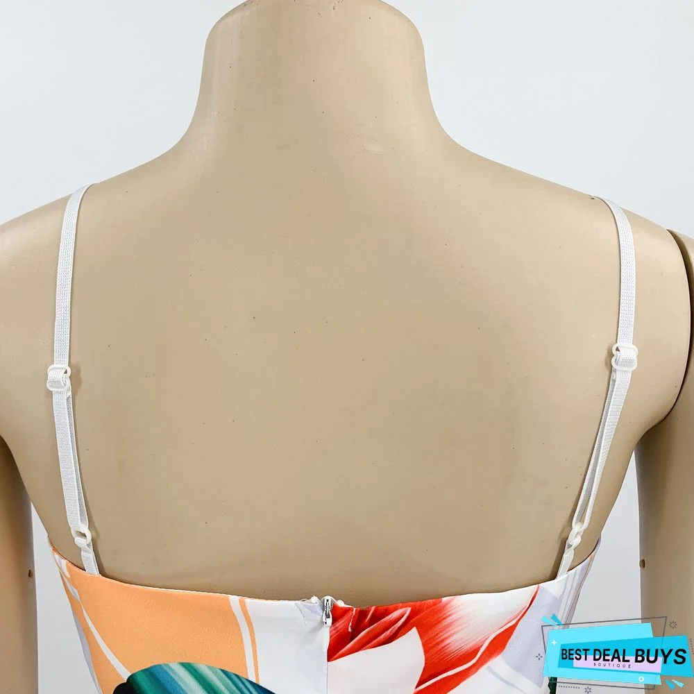 Fashion Strap Print Beach Dress White Dresses