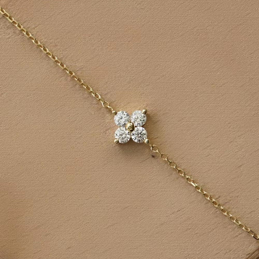 Japanese / Korean Women Flower Petal Clover Zircon Diamond Inlay Bracelets