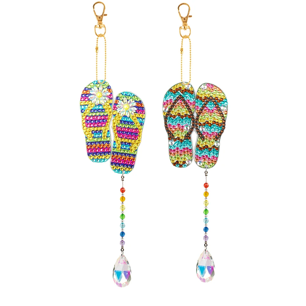 2pcs DIY Diamond Painting Double-sided Drill Pendant Keychain - Slippers