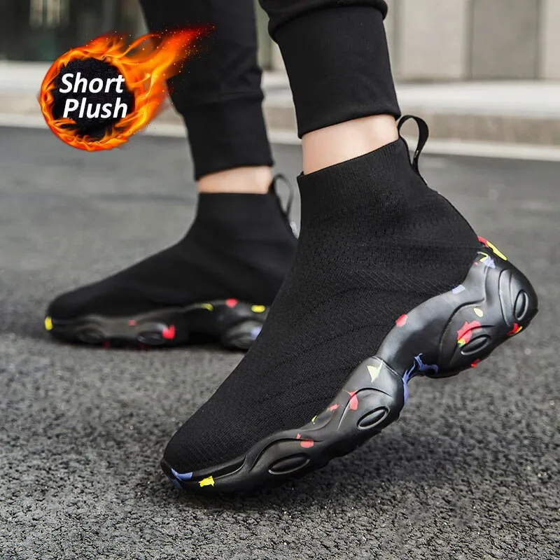 MWY Stretch Sock Shoes Women Sneakers Winter Short Plush Unisex Man Casual Shoes Vulcanize Shoes Plus Size Zapatillas De Mujer