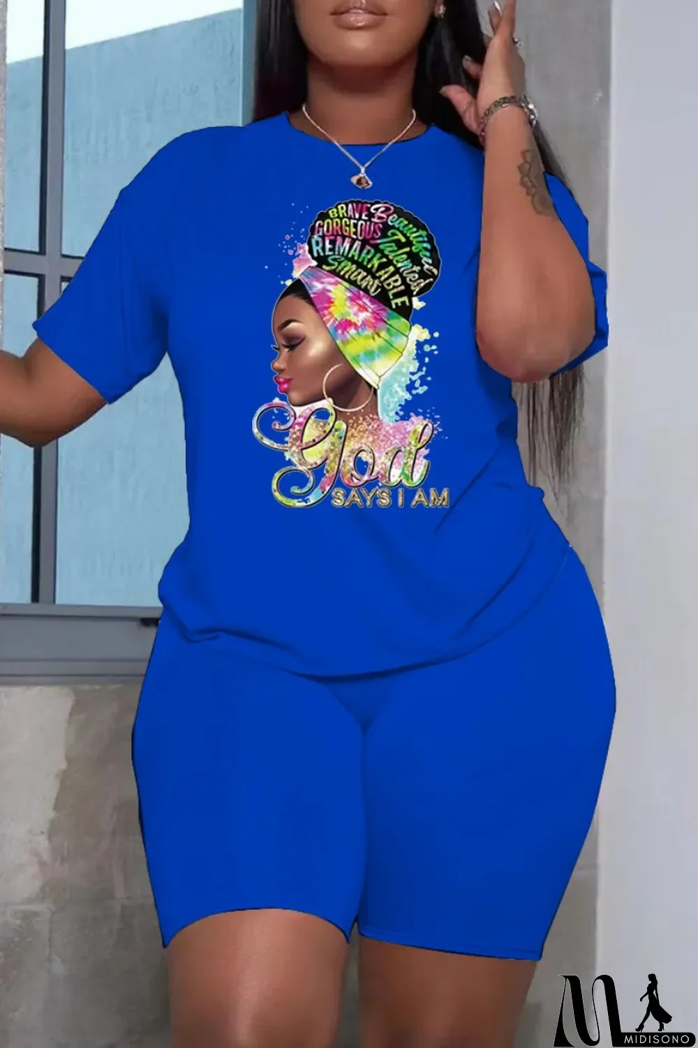 MidiSono - White Casual Print Basic O Neck Short Sleeve Two Pieces