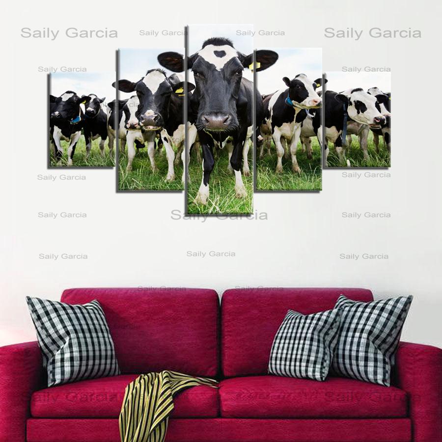 Canvas Art Village Farm Landscape Painting 5 Pieces Animals Cow Poster Modern Mural Art Print Posters Bedroom Decor Wall Picture