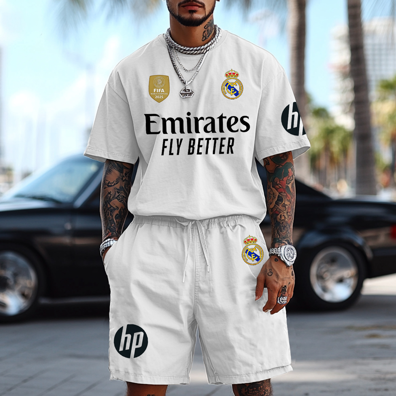 Street Football Print T-Shirt Shorts Set / TECHWEAR CLUB / Techwear