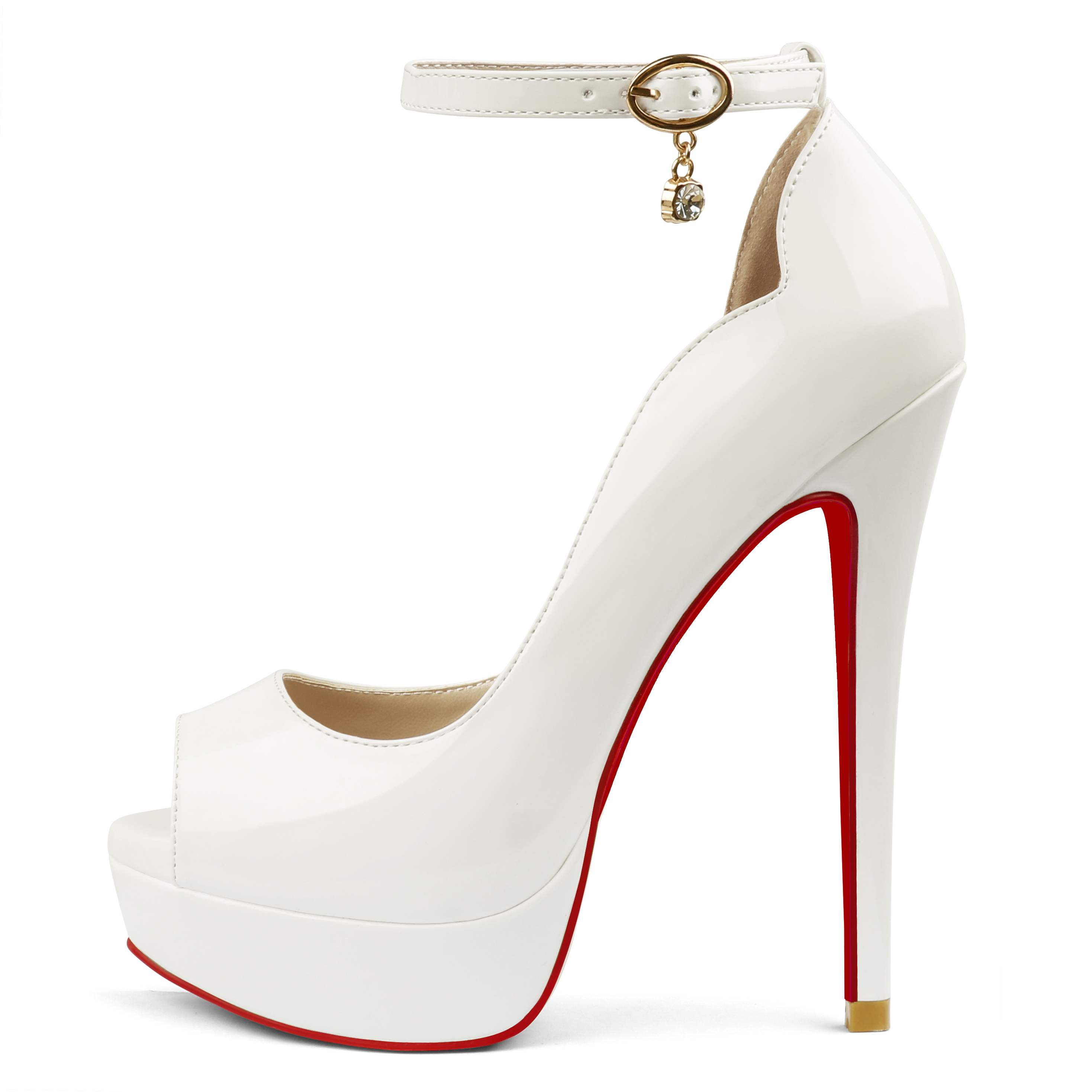 150mm High Heel Open Toe Red Bottoms Platform Pendant Ankle Strap Shoes-vocosishoes