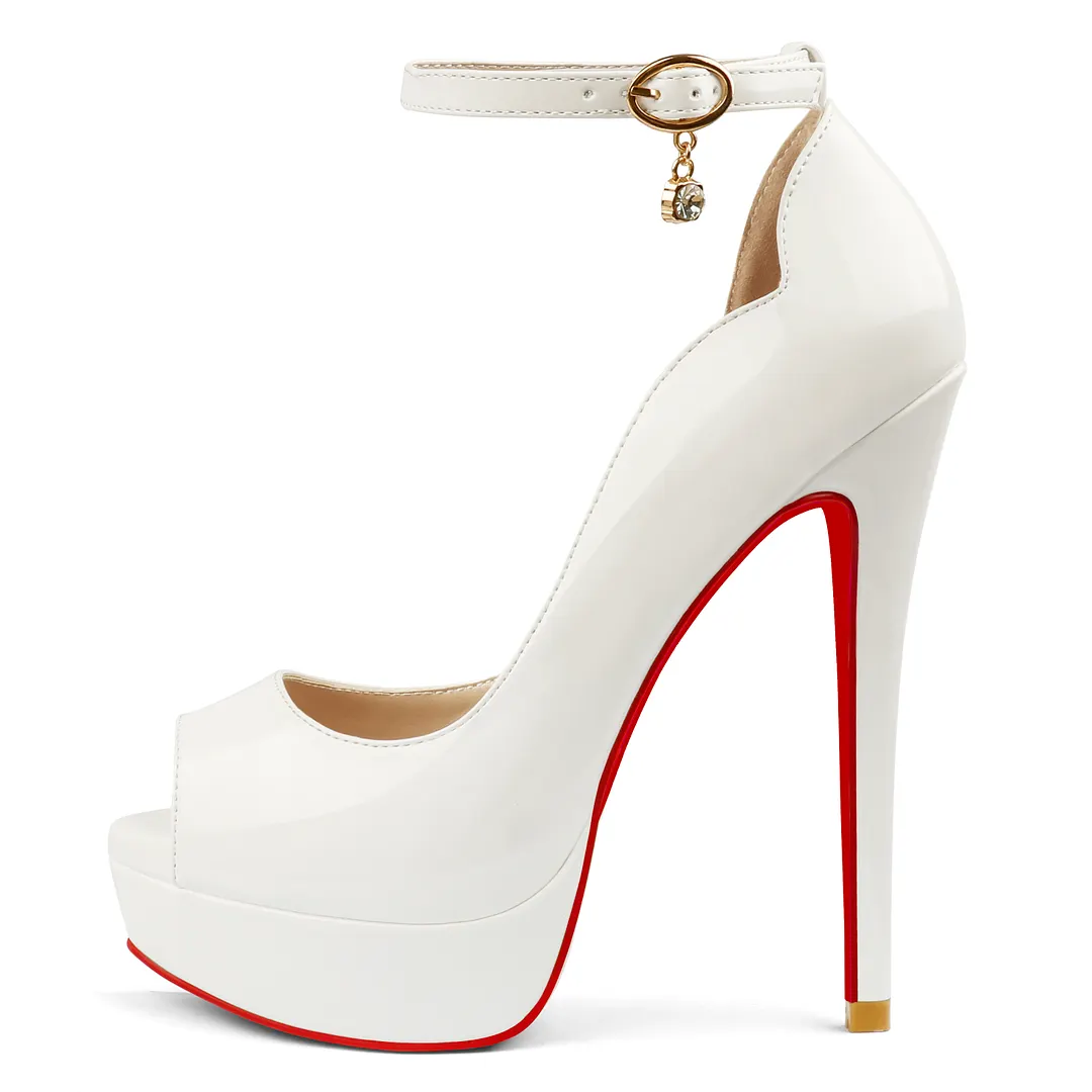 150mm High Heel Open Toe Red Bottoms Platform Pendant Ankle Strap Shoes-vocosishoes