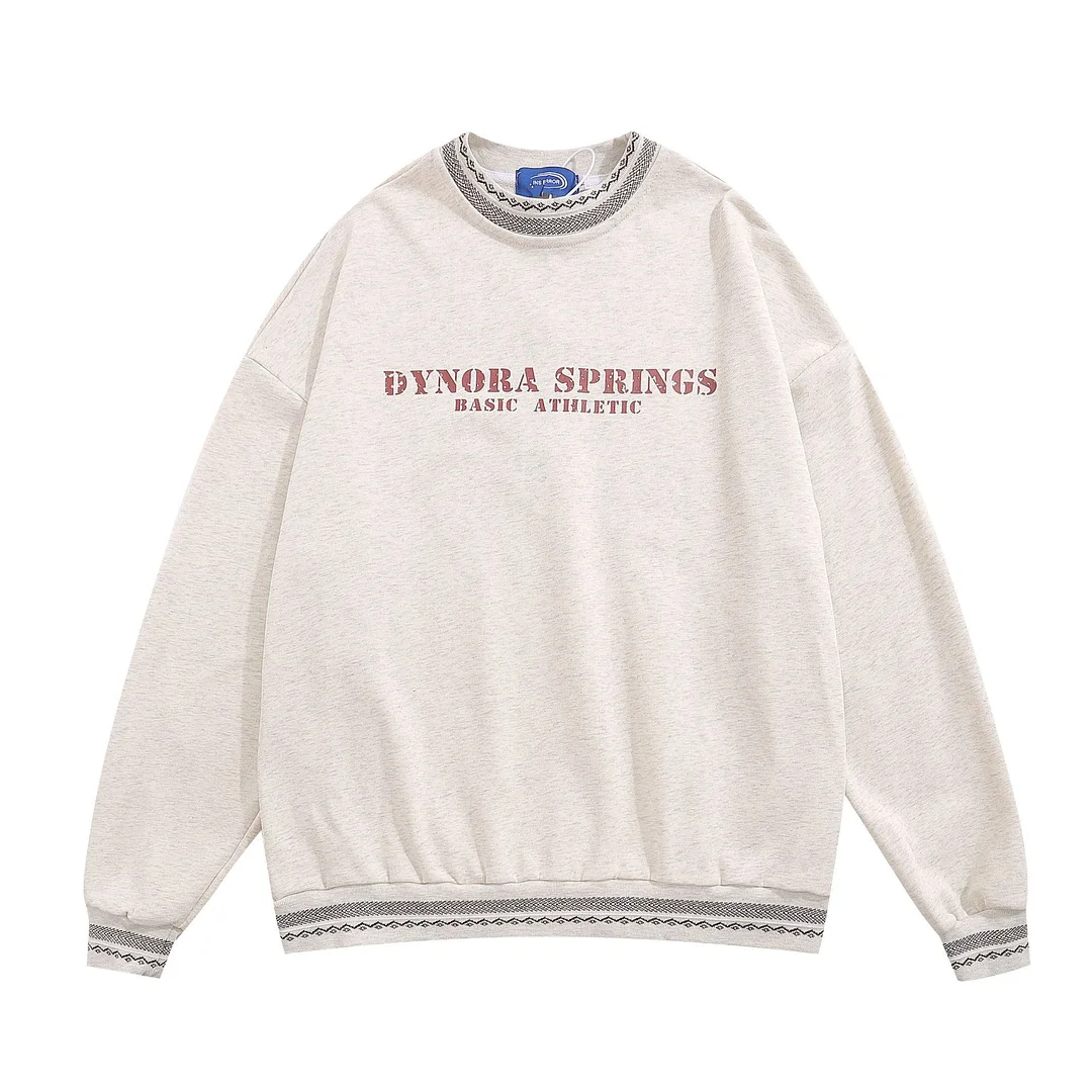American Retro Letter Print Round Neck Long-sleeved Sweater、、URBENIE