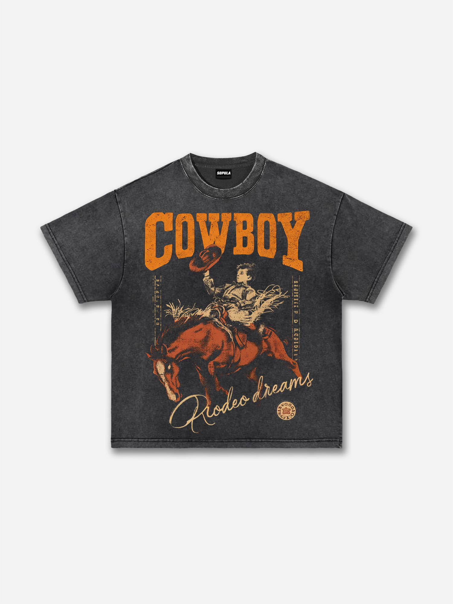 Vintage Cowboy Rodeo Print Acid Washed T-shirt elevenforest