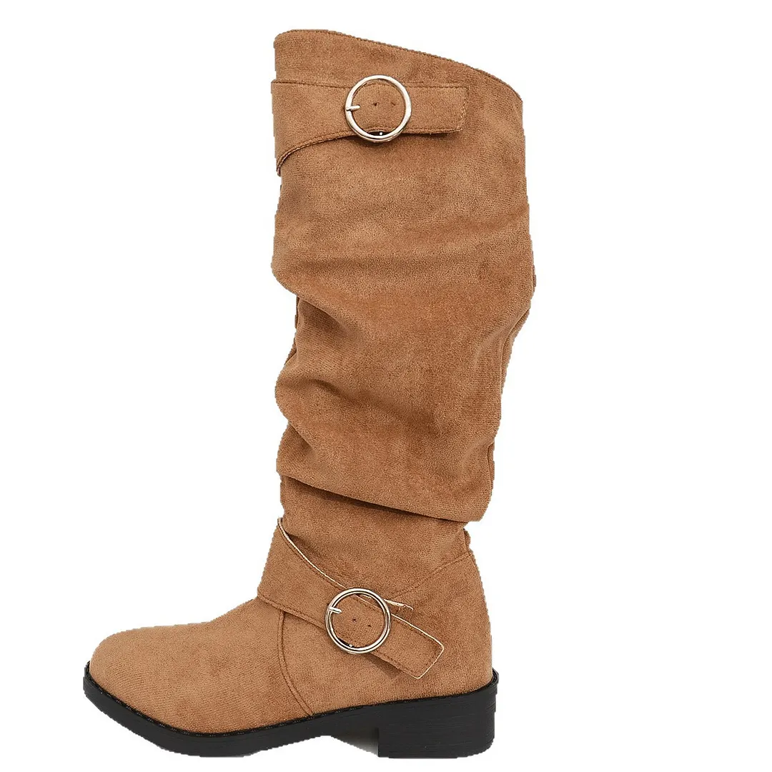 Breakj Breakj Women's Fashion Boots Large-Size Round Head Thick And Long Boots Solid Color Belt Buckle In Autumn And Winter 2025