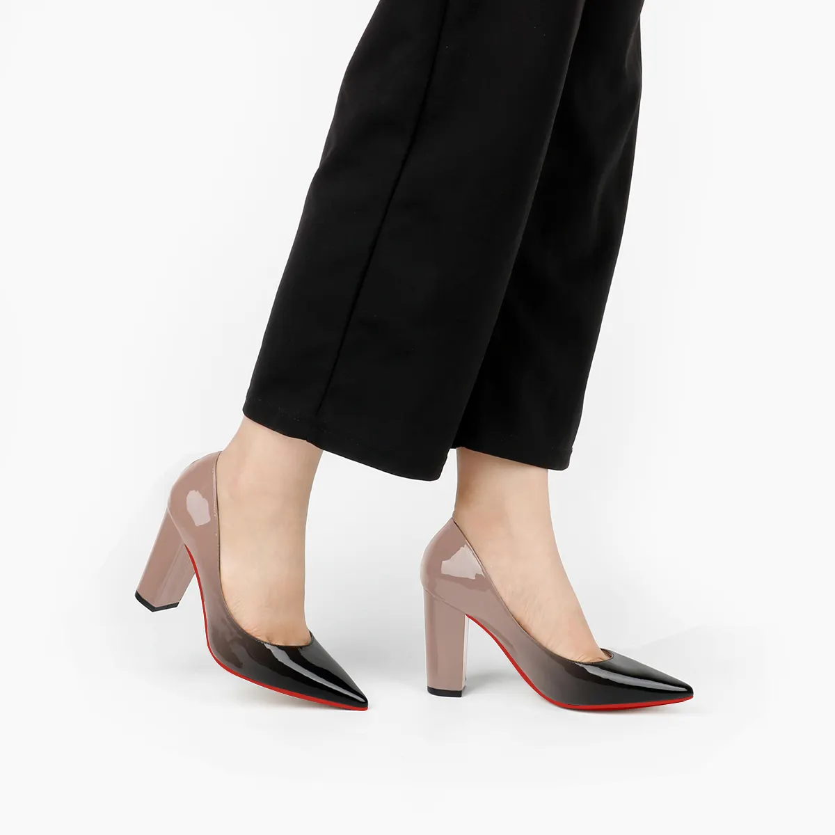 90mm Women's Gradient Color  Shoes Medium Block Heel Red Sole Pumps-vocosishoes
