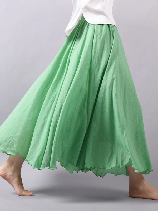 Casual A-Line Elastic Waist Solid Color Skirts