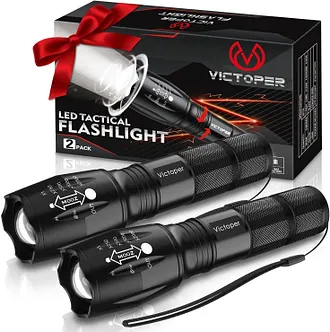 army gear 1000 lumen viper rechargeable tactical flashlight 2-pack LED High Lumens, Mini LED Flashlight 2 Pack, 5 Modes Zoomable Beam, Battery Powered (Batteries Not Included) for Camping, Hunting, Home & Emergency, Compact Small LED Flashlight Victoper VT-FLV1000 2 Pack Tactical