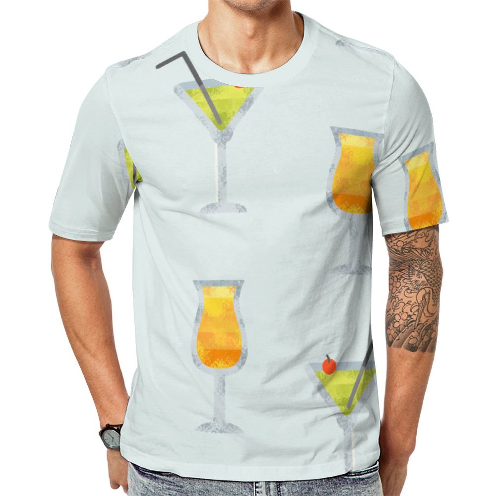 Happy Hour Whimsical Cocktails Short Sleeve Print Unisex Tshirt Summer Casual Tees for Men and Women Coolcoshirts