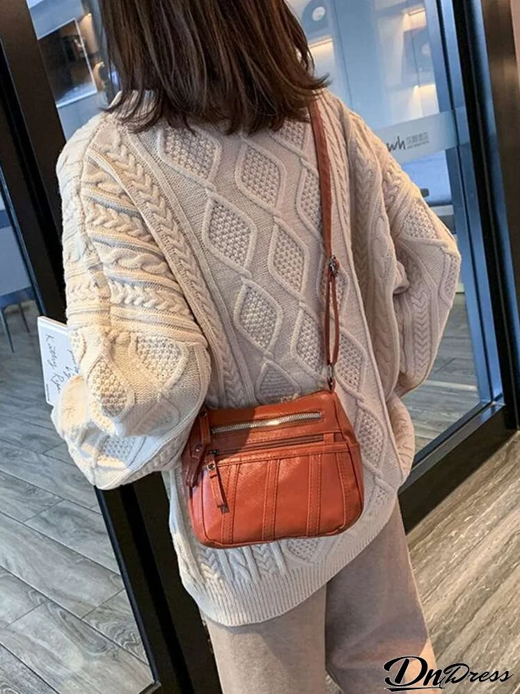 Vintage Design Zipper Front Crossbody Bag