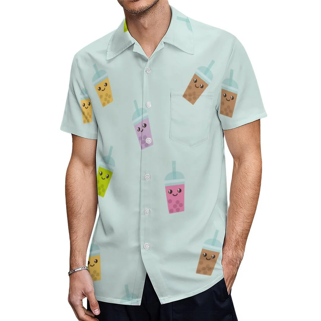 Short Sleeve Boba Bubble Tea Tapioca Hawaiian Shirt Mens Button Down Plus Size Tropical Hawaii Beach Shirts