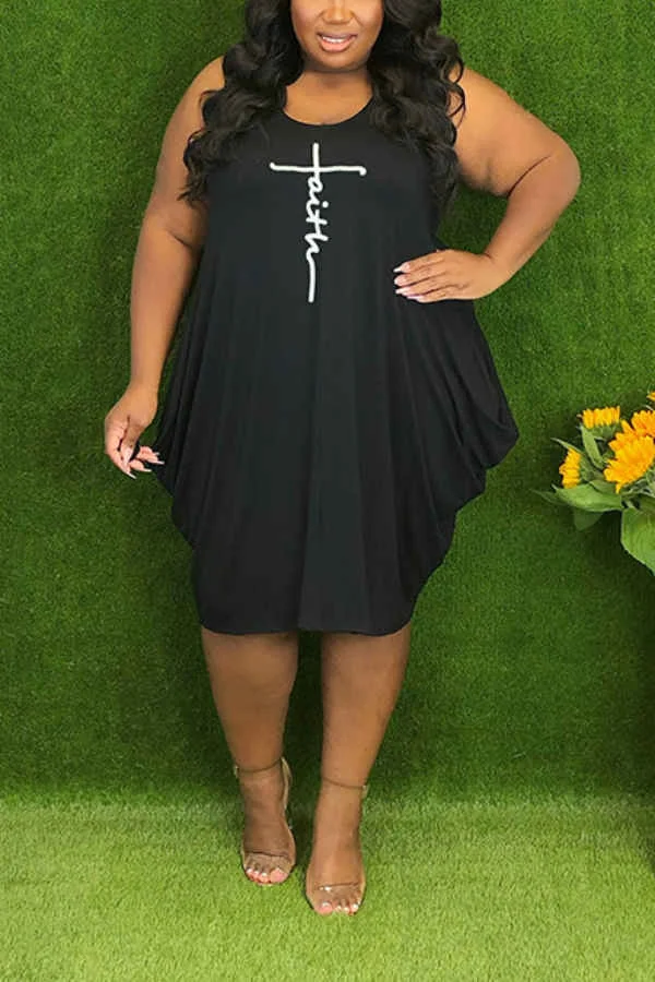 Casual Letter Print Irregular Curves Dress