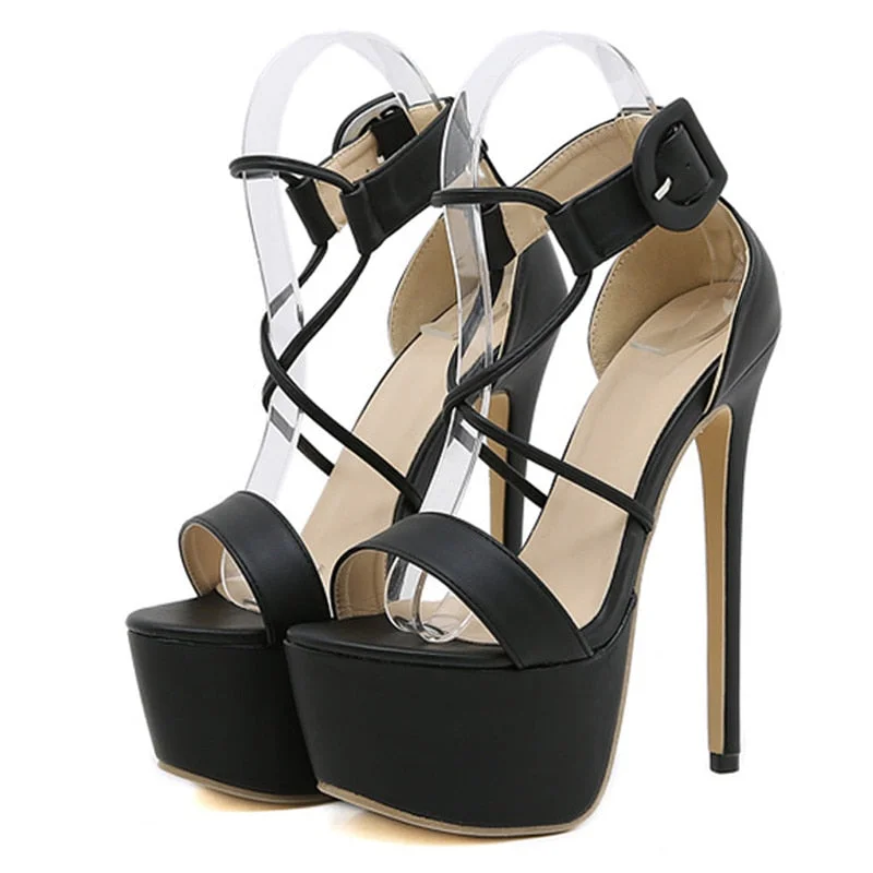 Liyke Fashion Orange 16CM Super Thin High Heels Platform Sandals Women Summer Peep Toe Ankle Buckle Strap Club Pole Dance Shoes